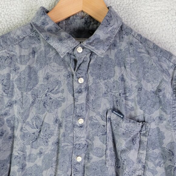 Barbour Shirt Mens Small Blue Floral Button Up Lyocell Linen Blend Short Sleeve - Picture 2 of 9